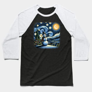 Van Gogh Starry Night Christmas Snowman Winter Snowy Night Baseball T-Shirt